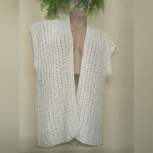 White Open-Front Knit Sweater Vest